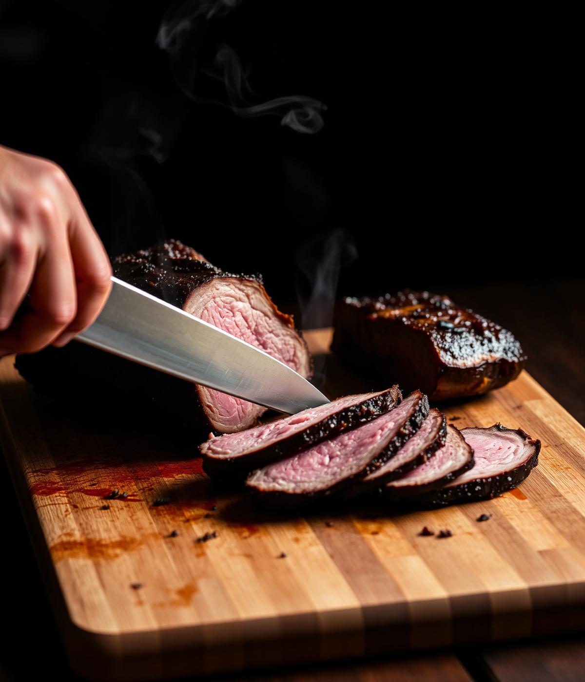 Brisket sliced on a board