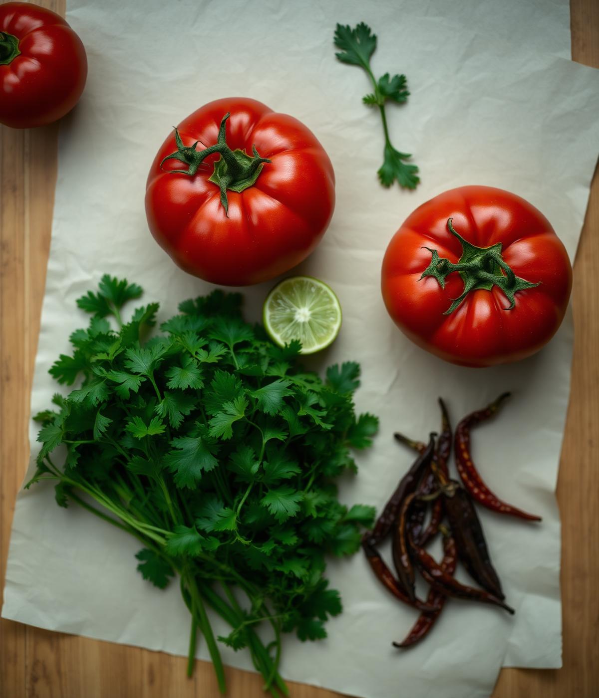 Fresh produce on parchment